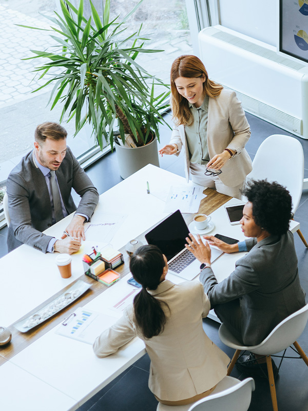 Top view of an office business discussion